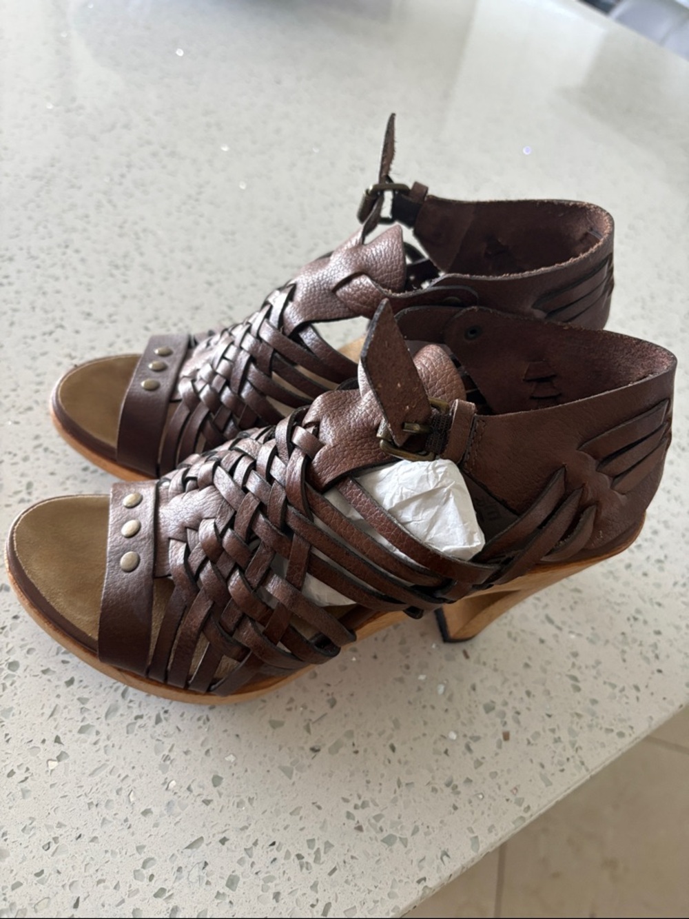 Michael Kors Brown Woven Leather Heel Sandals